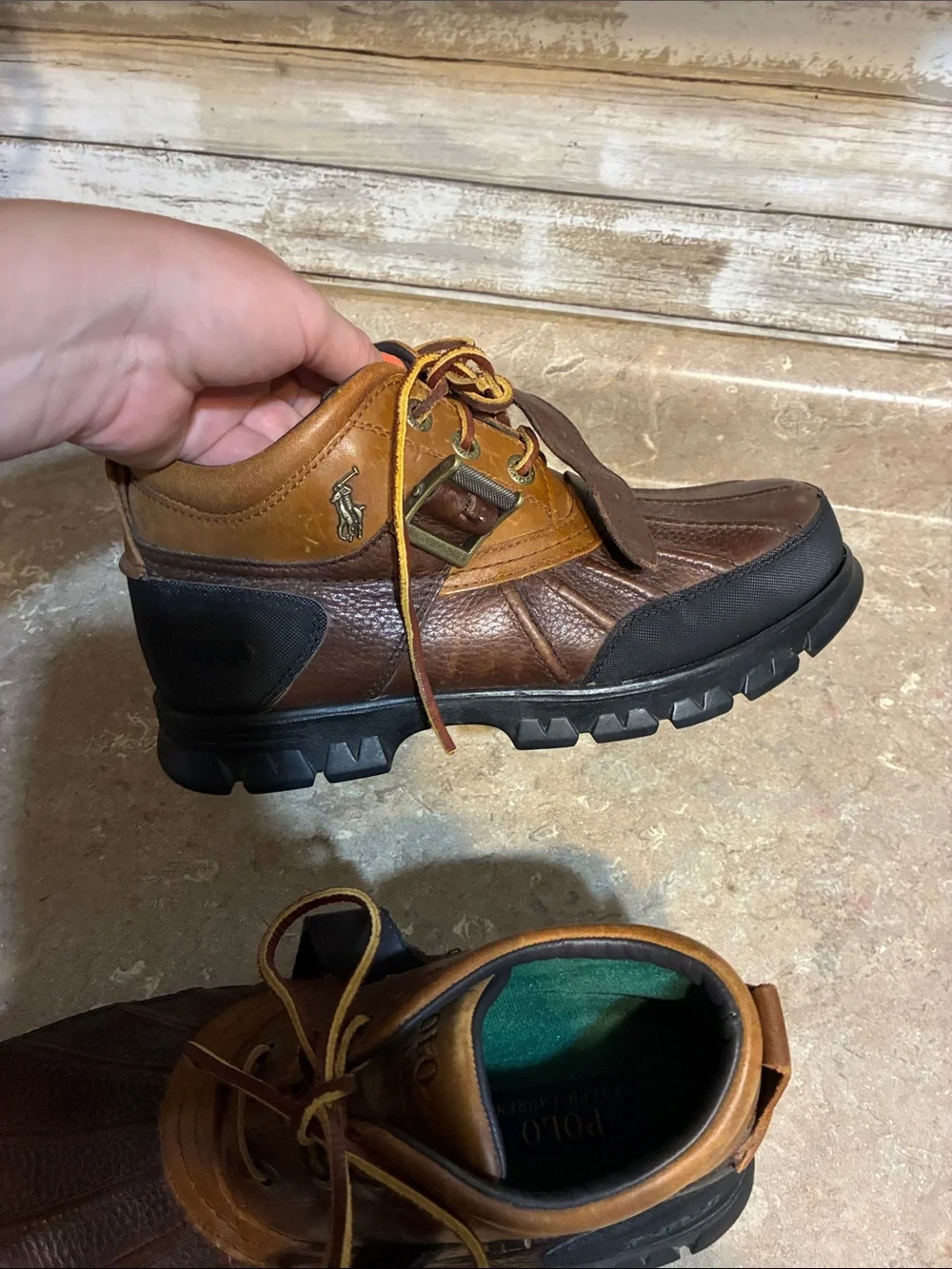 Polo by Ralph Lauren Dover 3 8D 8 D Brown & Tan Leather Duck Boots Hiking Boots